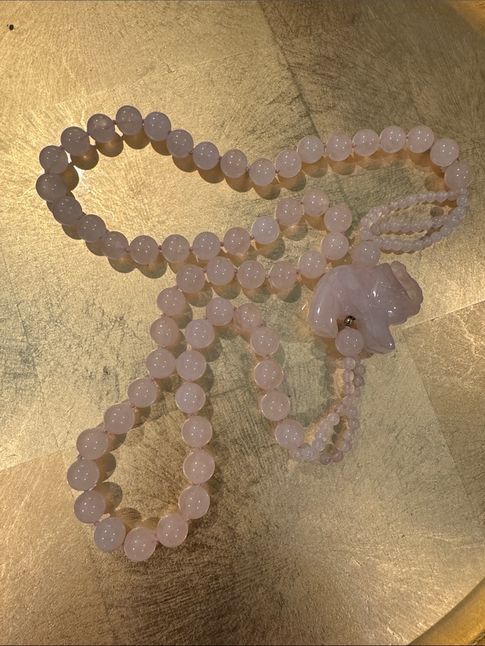 Rose Quartz Beaded Necklace - Soft Pink with quartz elephant